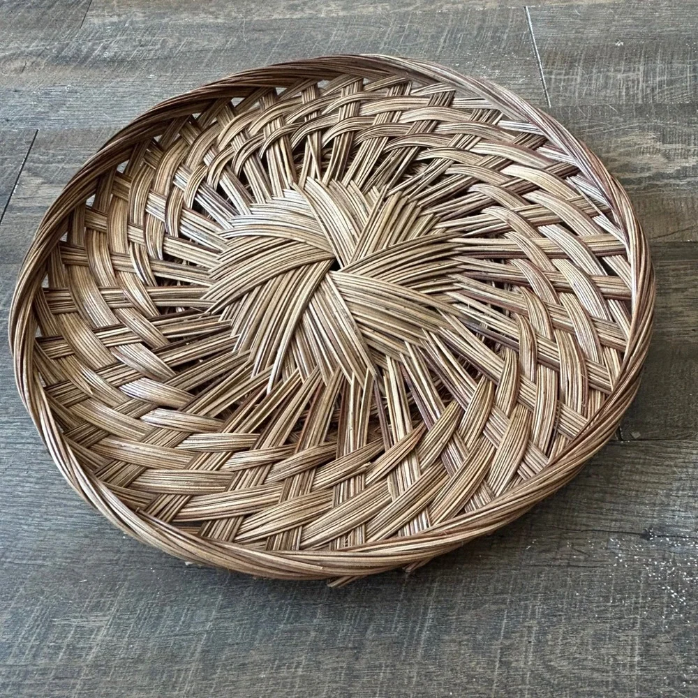 Woven Wicker Sunburst Tray Round 14 Inch Wall Decor Philippines Boho Brown